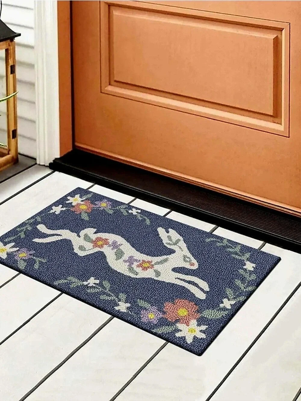 New Floral Leaping Easter Bunny Hook Accent Rug, 18x30, Home decor accent